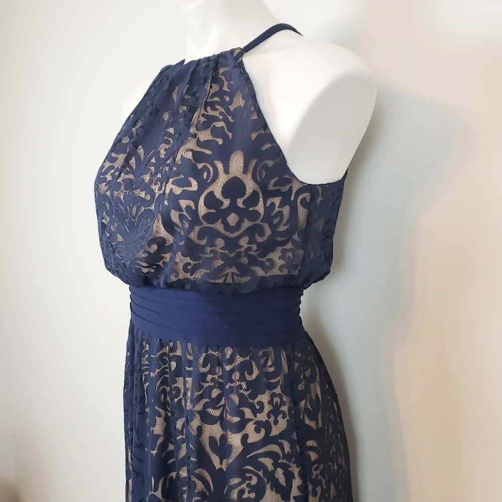 MAGGY LONDON | Blue Lace Halter Maxi Dress - Picture 4 of 7